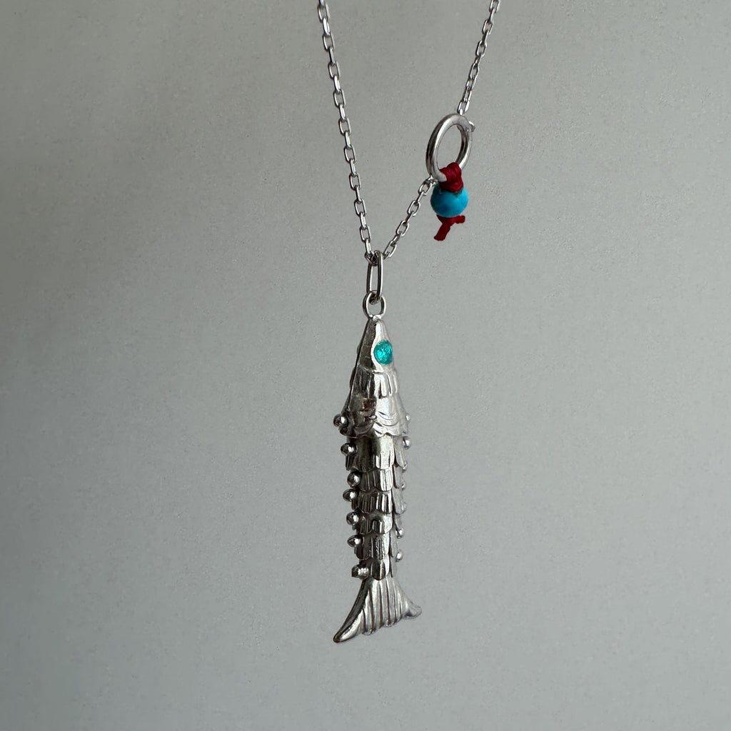 Little Gold Fish with Blue Eyes Necklace, 3D Fish Charm, 925 Sterling Silver Pisces Charm, Articulated Fish Necklace, Gift for Fish Lover