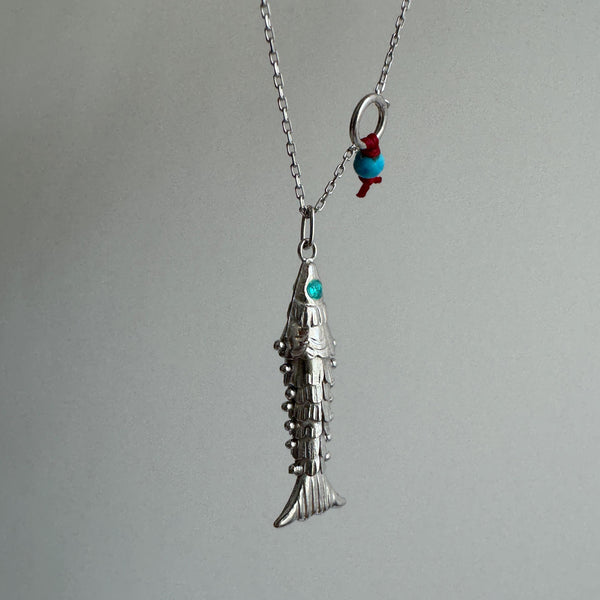 Little Gold Fish with Blue Eyes Necklace, 3D Fish Charm, 925 Sterling Silver Pisces Charm, Articulated Fish Necklace, Gift for Fish Lover