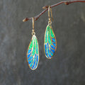 Opal dragonfly wing earrings, green blue opal earrings dangle, dangle earrings, dangle and drop earrings, gold earrings, gift for her