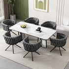 6PCS SWIVEL VELVET DINING CHAIRS ROTATABLE METAL LEGS KITCHEN CHAIRS MODERN GREY