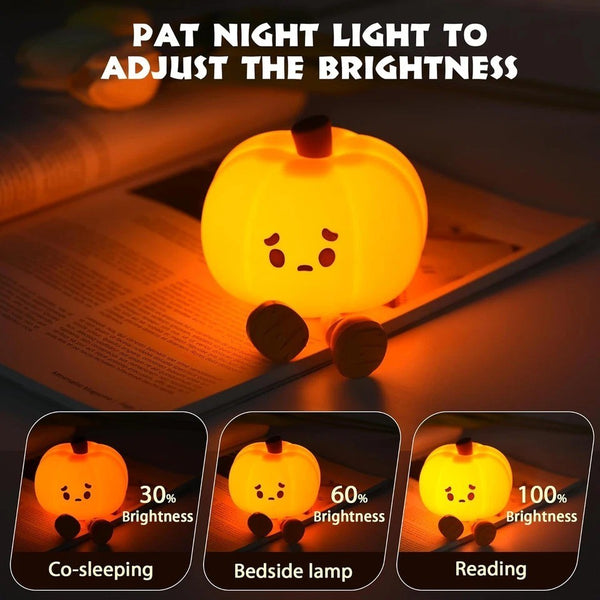 Cute Pumpkin Silicone Night Light | 3-Level Dimmable Touch Lamp UK