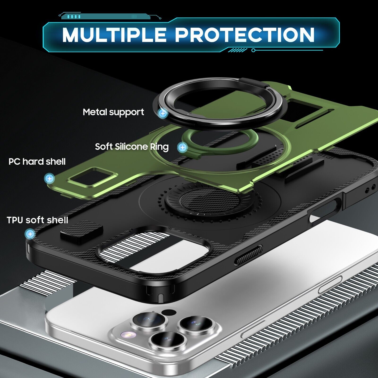 For iPhone 16 15 14 Plus 13 12 11 Pro Max Case Shockproof Ring Stand Phone Cover