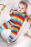 Frugi Unisex Rainbow Romper - Riley Romper - Rainbow Stripe