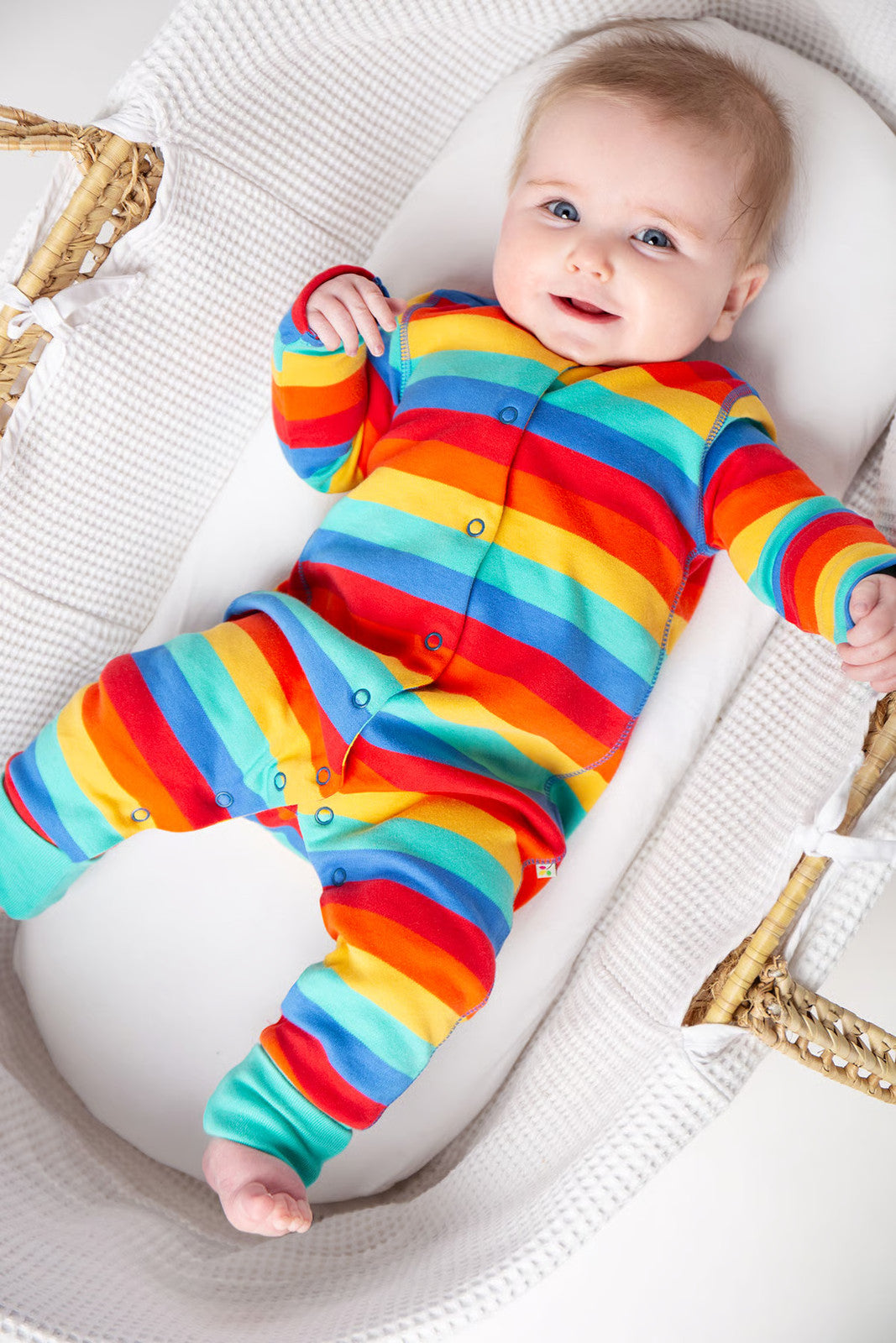Frugi Unisex Rainbow Romper - Riley Romper - Rainbow Stripe