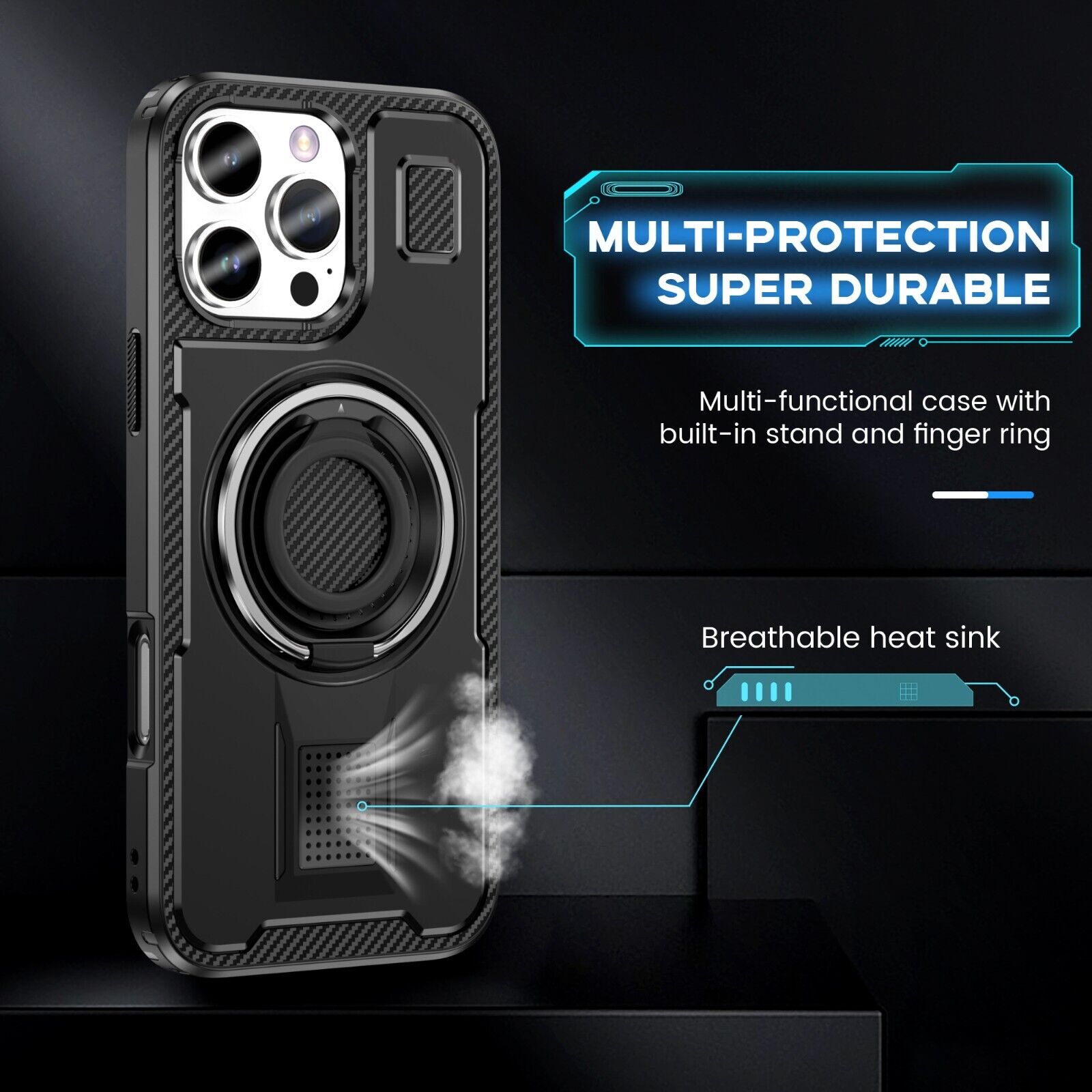 For iPhone 16 15 14 Plus 13 12 11 Pro Max Case Shockproof Ring Stand Phone Cover