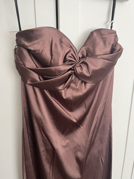 DESSY Collection latte brown strapless silky Dress UK10 RRP£160