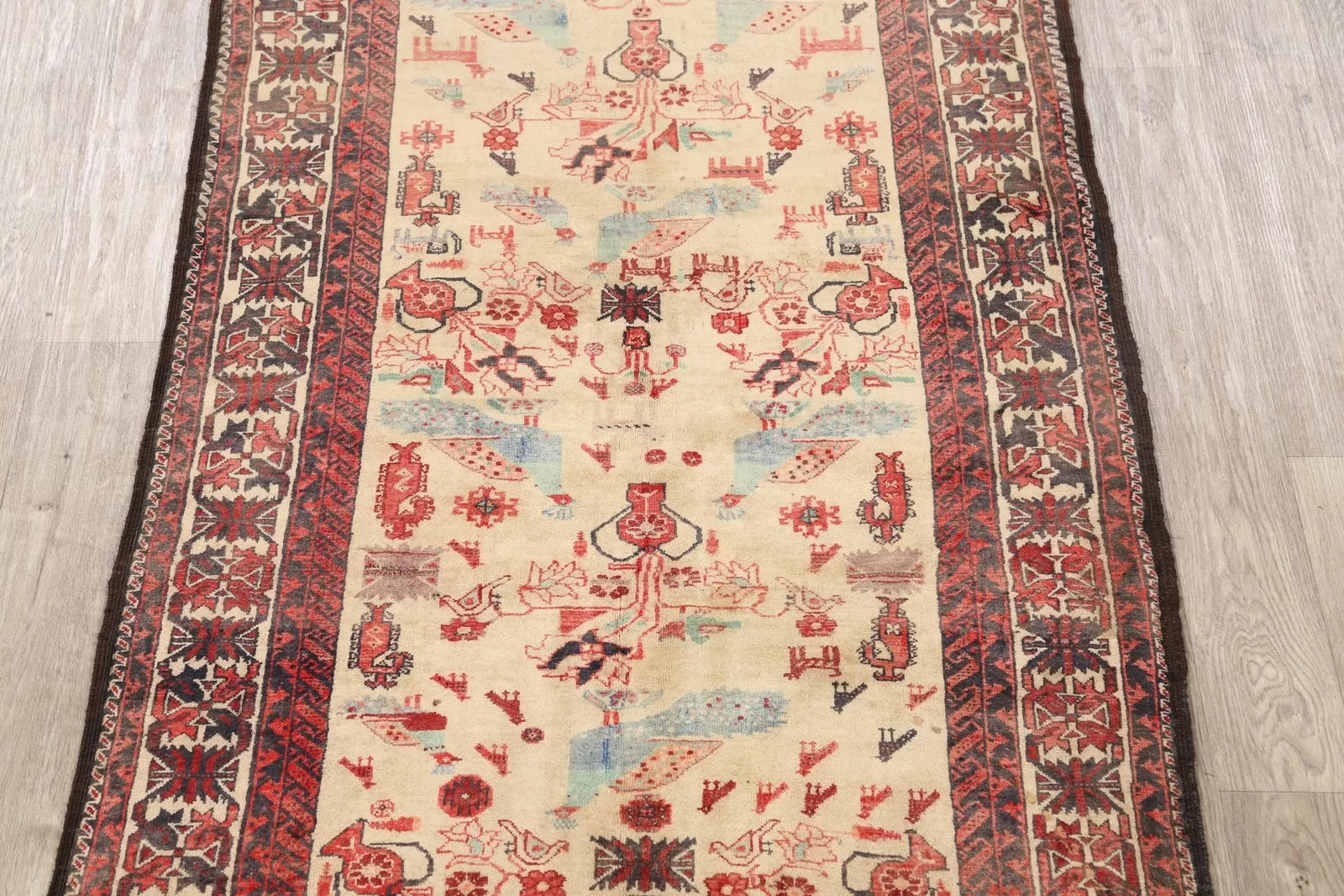 Beige Semi-Antique Geometric Traditional 4x7 Area Rug Hand-knotted Wool Carpet