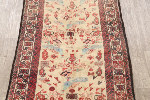 Beige Semi-Antique Geometric Traditional 4x7 Area Rug Hand-knotted Wool Carpet