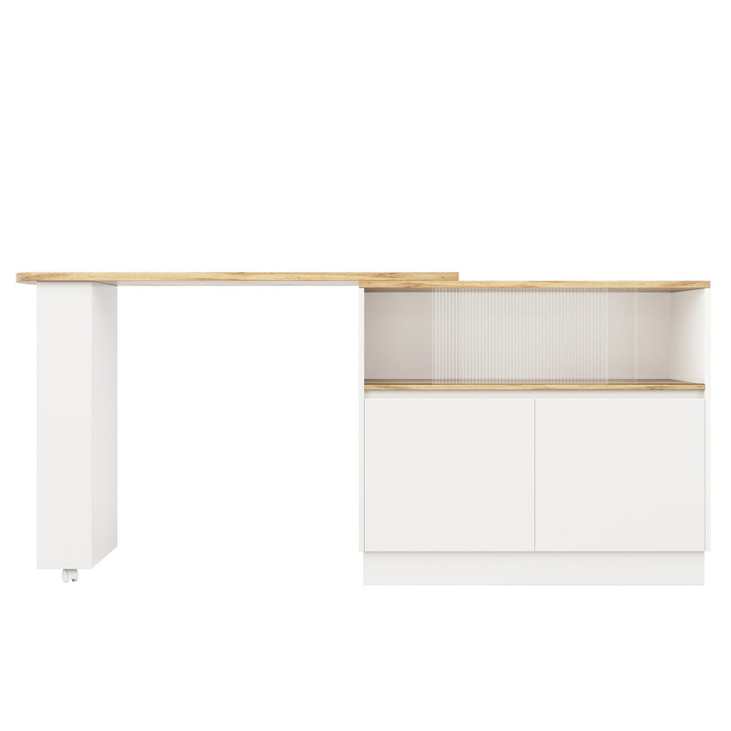 Extendable Kitchen Island Dining Bar Table with Storage Cabinet for Dining Room