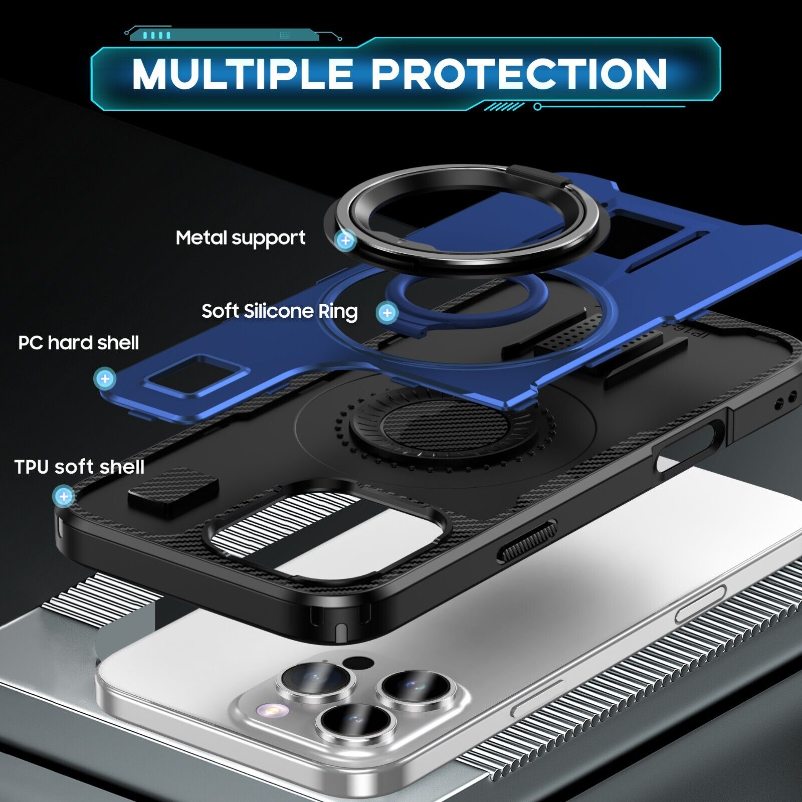 For iPhone 16 15 14 Plus 13 12 11 Pro Max Case Shockproof Ring Stand Phone Cover