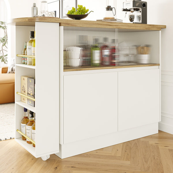 Extendable Kitchen Island Dining Bar Table with Storage Cabinet for Dining Room
