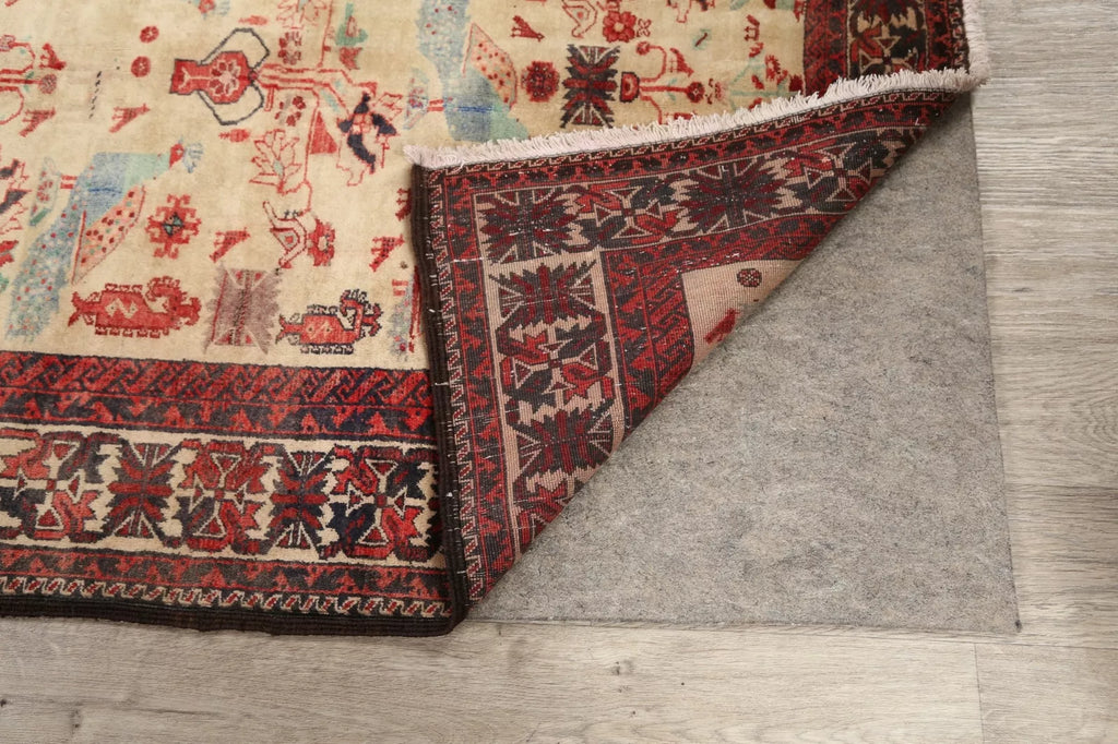 Beige Semi-Antique Geometric Traditional 4x7 Area Rug Hand-knotted Wool Carpet