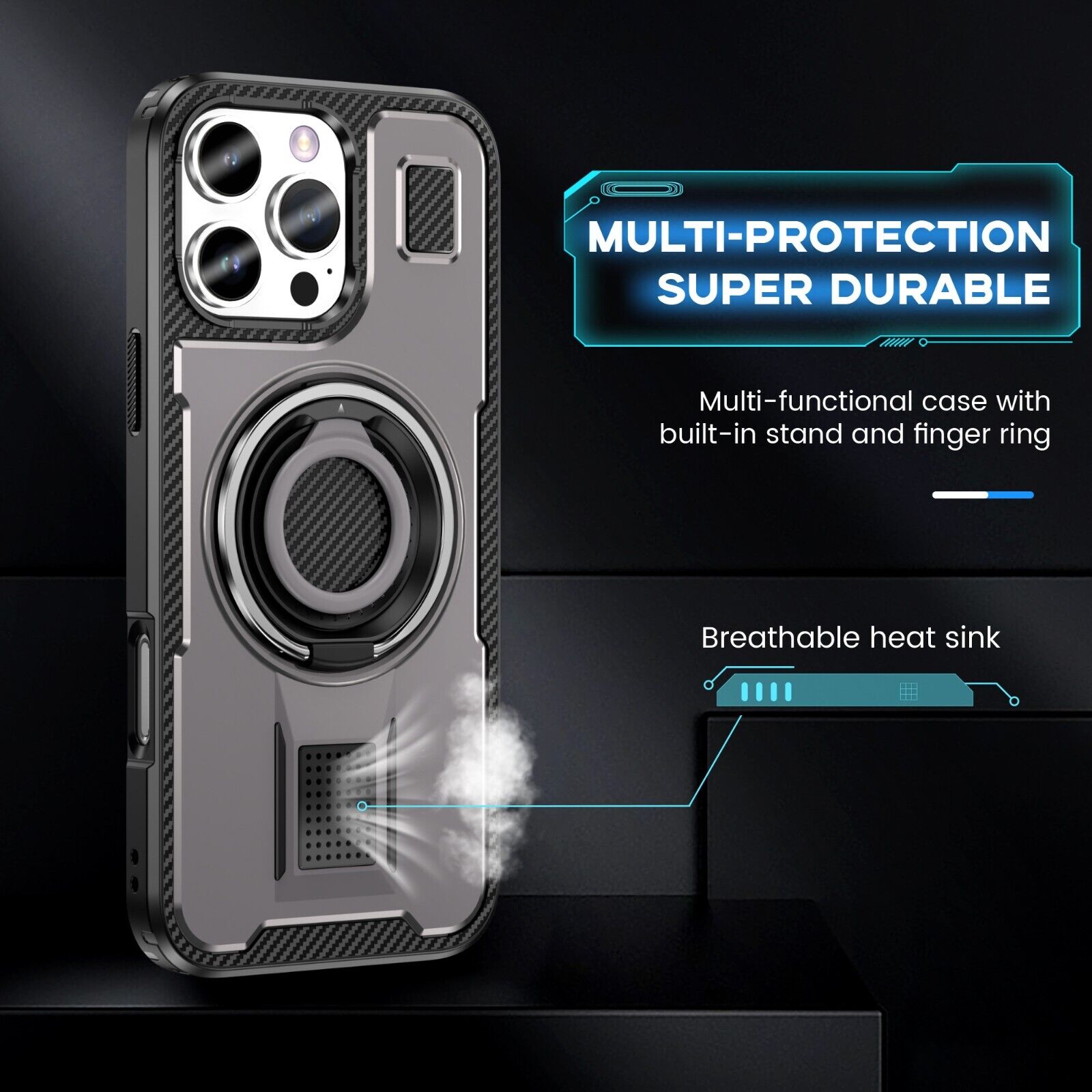 For iPhone 16 15 14 Plus 13 12 11 Pro Max Case Shockproof Ring Stand Phone Cover