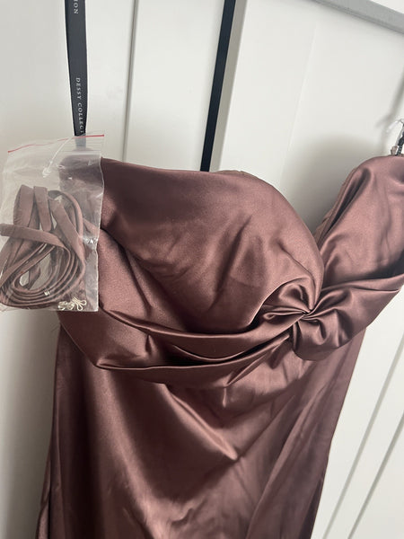 DESSY Collection latte brown strapless silky Dress UK10 RRP£160
