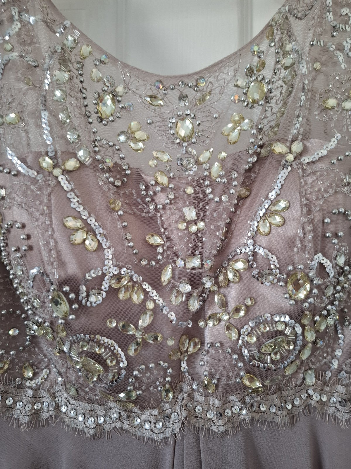 Stunning Manon embellished Nude Pink/Mushroom Evening Cruise Dress 16