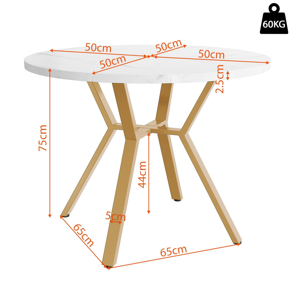 Round Dining Table Marble Effect Top Kitchen Table with X-shaped Legs White