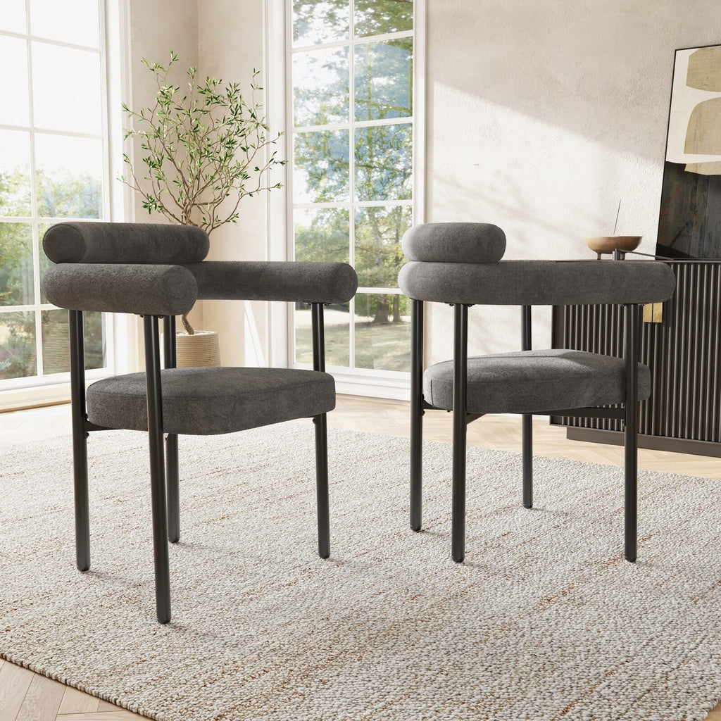 Modern Dining Chairs set of 2 Grey Faux Suede Upholstered Padded Seat Armchairs