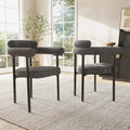 Modern Dining Chairs set of 2 Grey Faux Suede Upholstered Padded Seat Armchairs