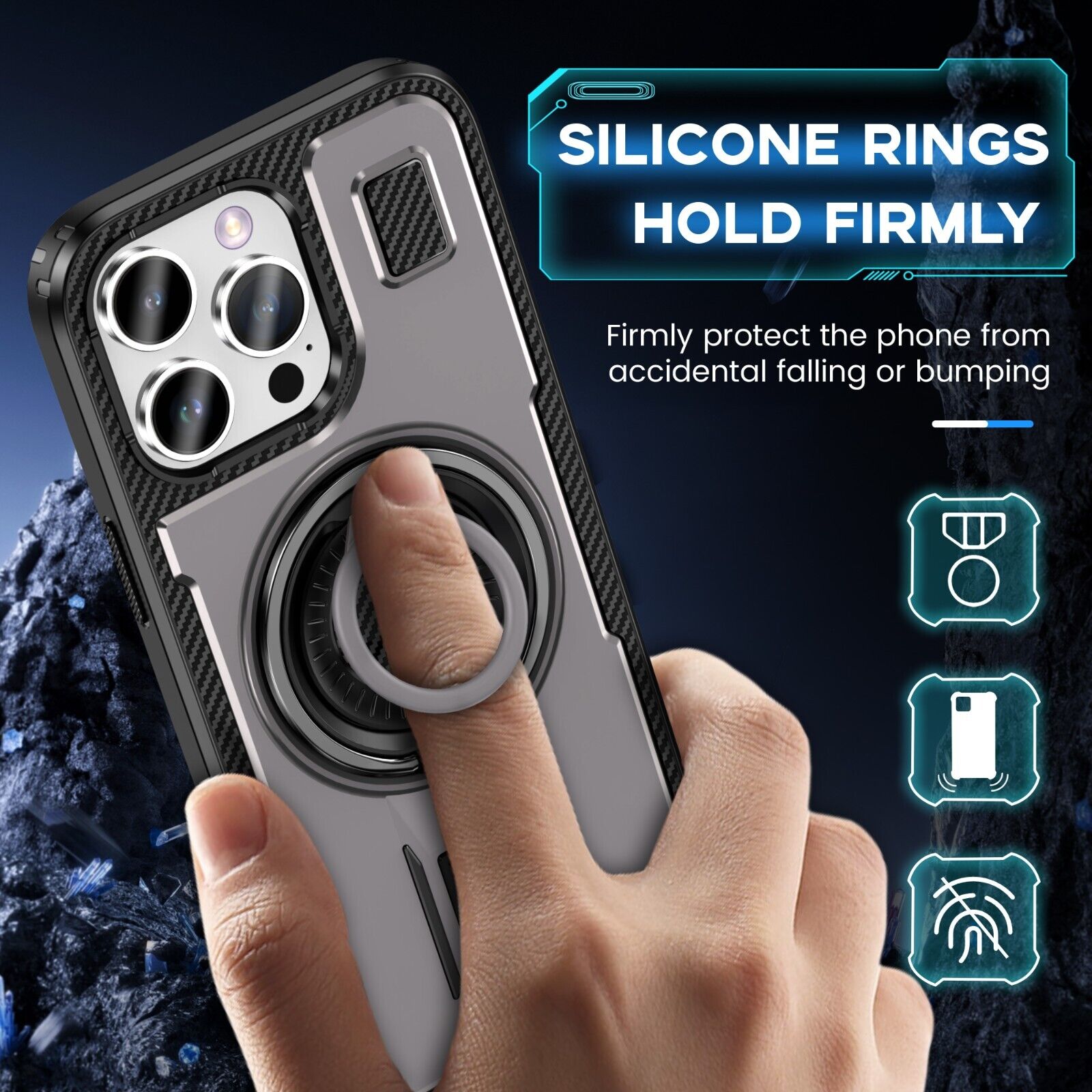 For iPhone 16 15 14 Plus 13 12 11 Pro Max Case Shockproof Ring Stand Phone Cover