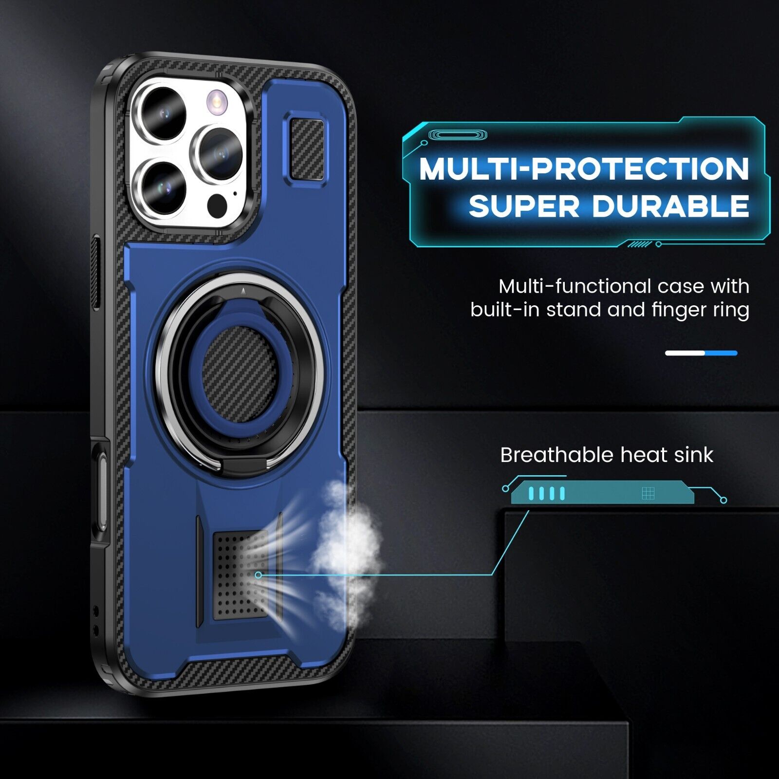 For iPhone 16 15 14 Plus 13 12 11 Pro Max Case Shockproof Ring Stand Phone Cover