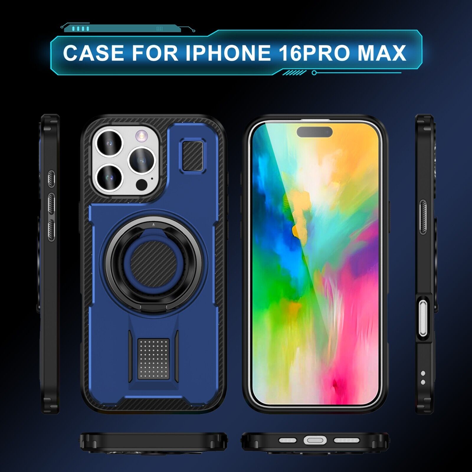 For iPhone 16 15 14 Plus 13 12 11 Pro Max Case Shockproof Ring Stand Phone Cover