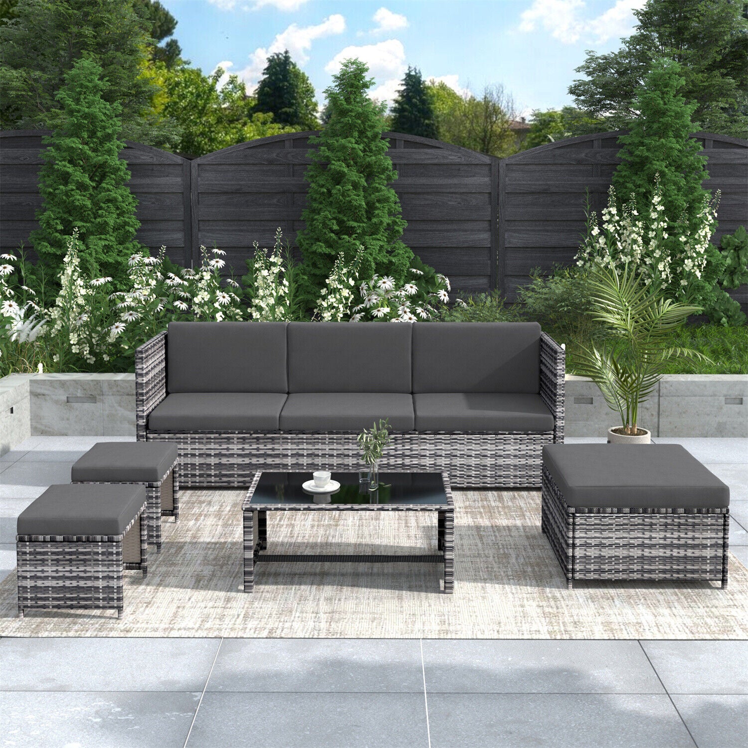 Rattan Garden Furniture Set Sofa Table Recliner Chair Set Patio Outdoor Grey