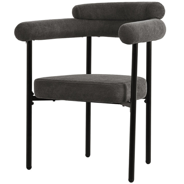 Modern Dining Chairs set of 2 Grey Faux Suede Upholstered Padded Seat Armchairs