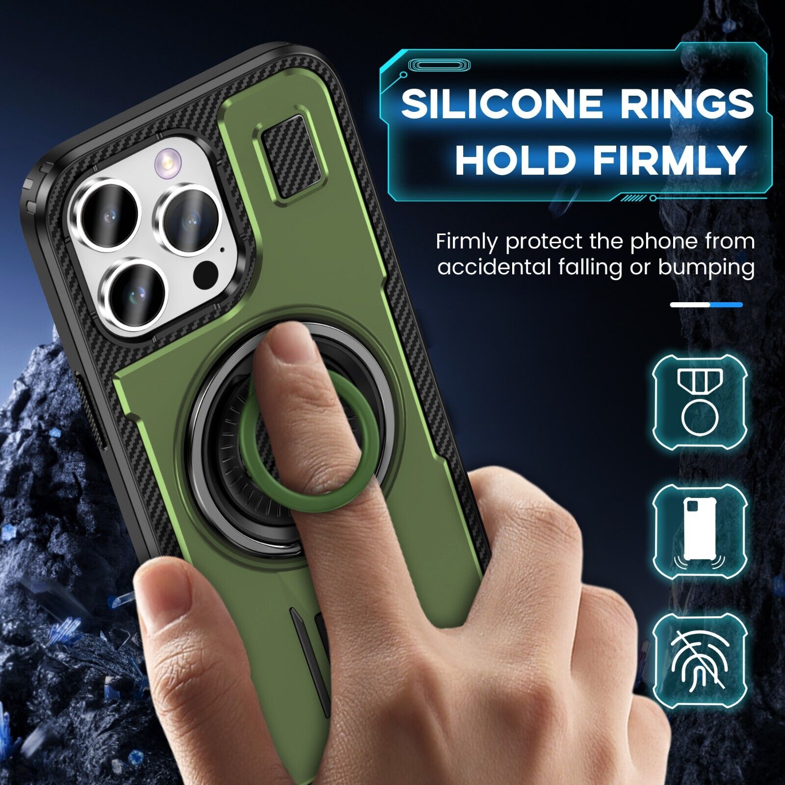 For iPhone 16 15 14 Plus 13 12 11 Pro Max Case Shockproof Ring Stand Phone Cover