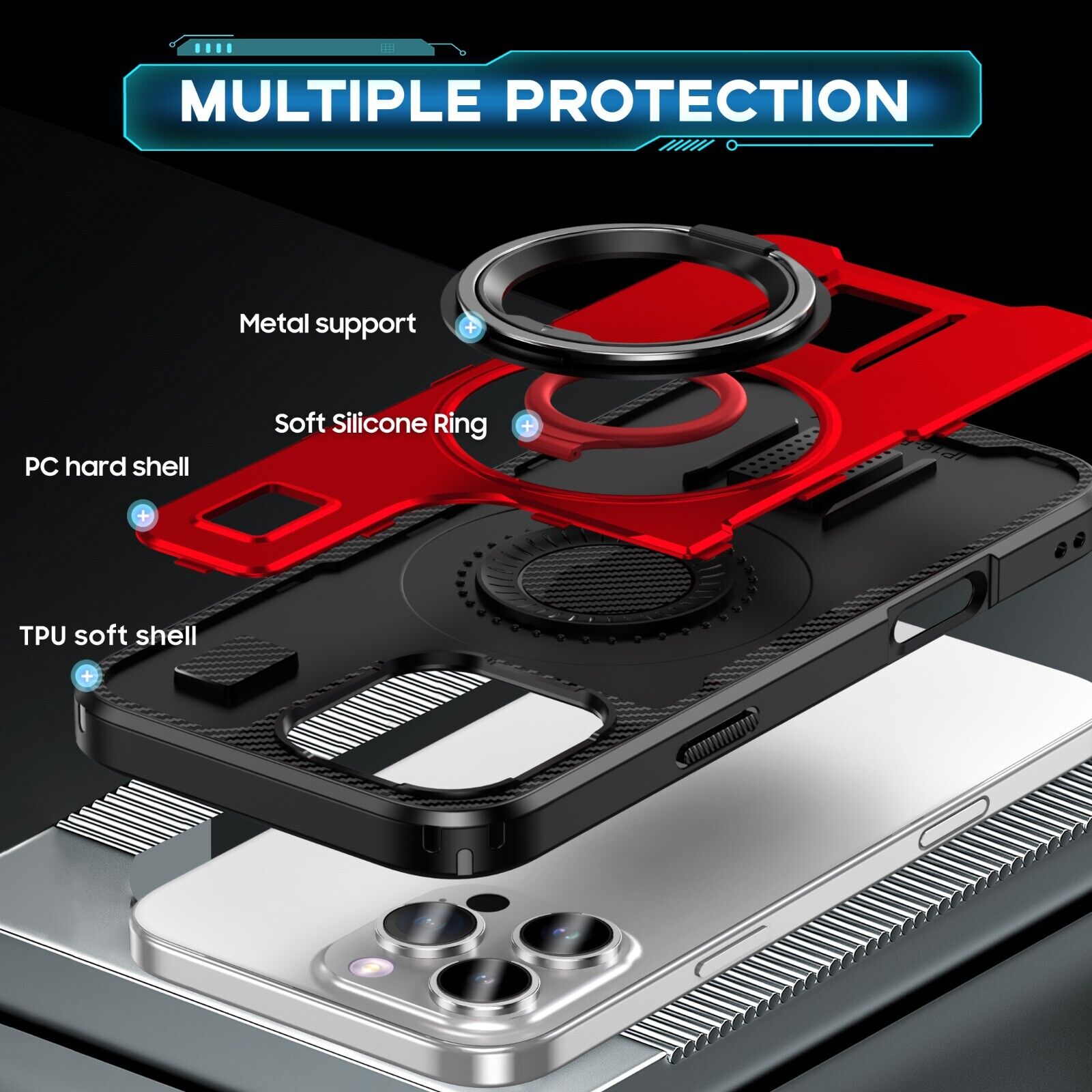 For iPhone 16 15 14 Plus 13 12 11 Pro Max Case Shockproof Ring Stand Phone Cover