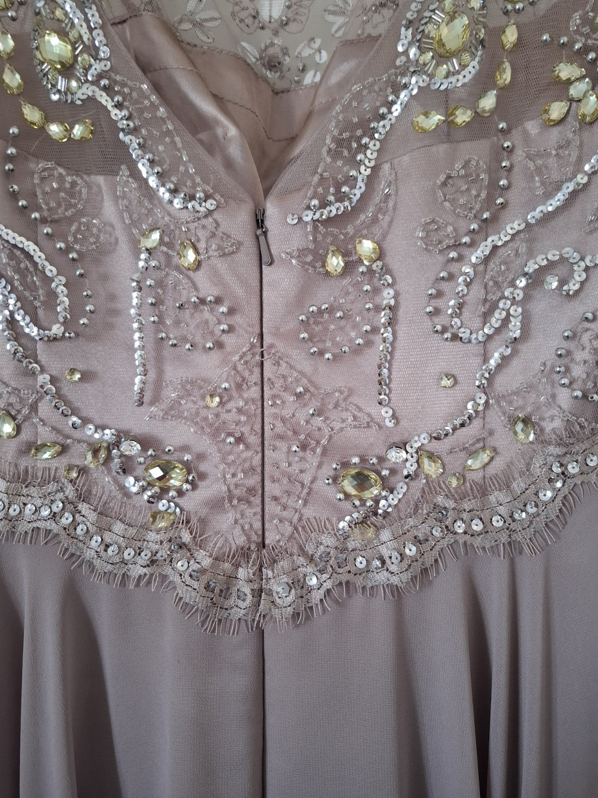 Stunning Manon embellished Nude Pink/Mushroom Evening Cruise Dress 16