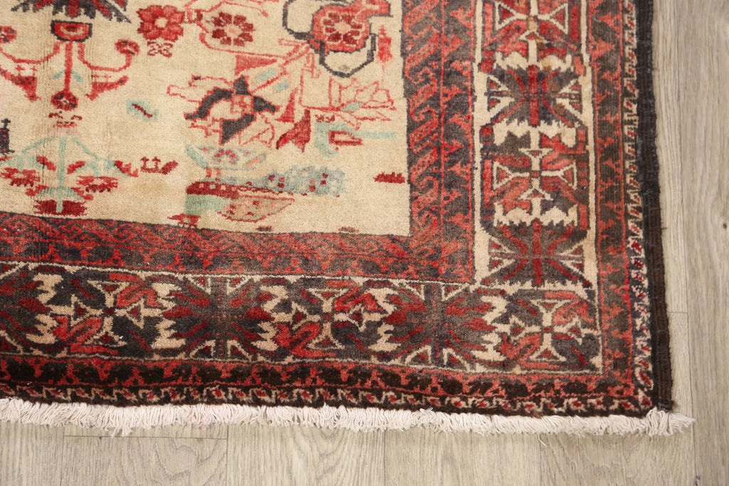 Beige Semi-Antique Geometric Traditional 4x7 Area Rug Hand-knotted Wool Carpet
