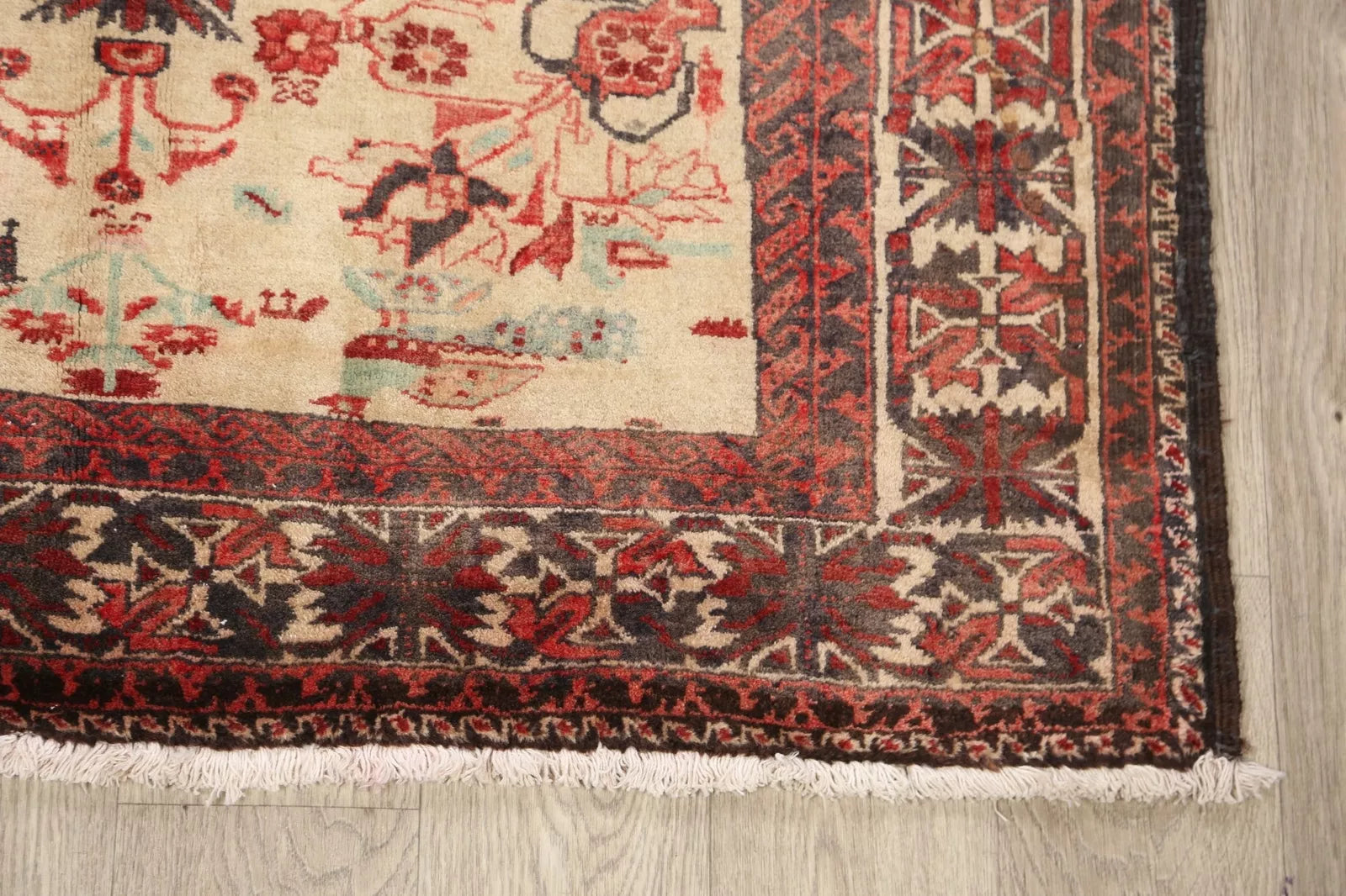 Beige Semi-Antique Geometric Traditional 4x7 Area Rug Hand-knotted Wool Carpet