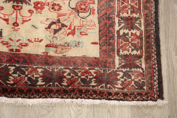 Beige Semi-Antique Geometric Traditional 4x7 Area Rug Hand-knotted Wool Carpet
