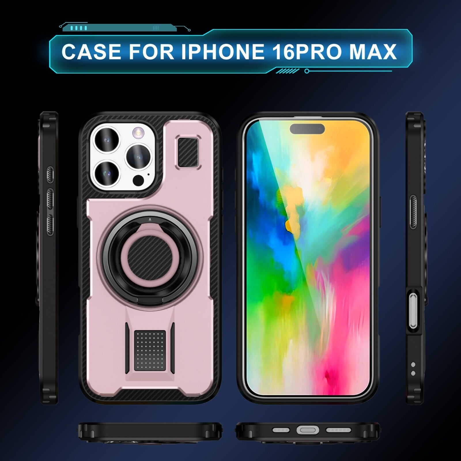 For iPhone 16 15 14 Plus 13 12 11 Pro Max Case Shockproof Ring Stand Phone Cover