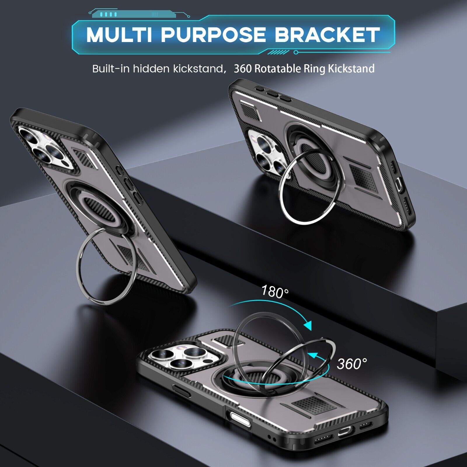For iPhone 16 15 14 Plus 13 12 11 Pro Max Case Shockproof Ring Stand Phone Cover