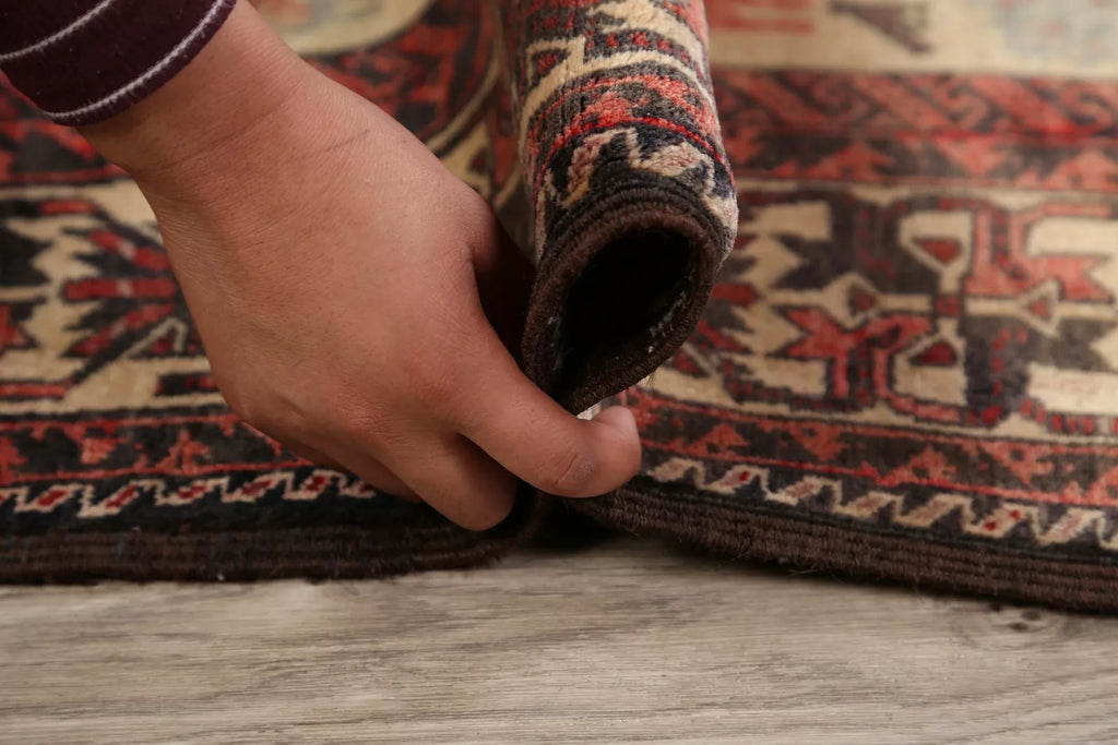 Beige Semi-Antique Geometric Traditional 4x7 Area Rug Hand-knotted Wool Carpet