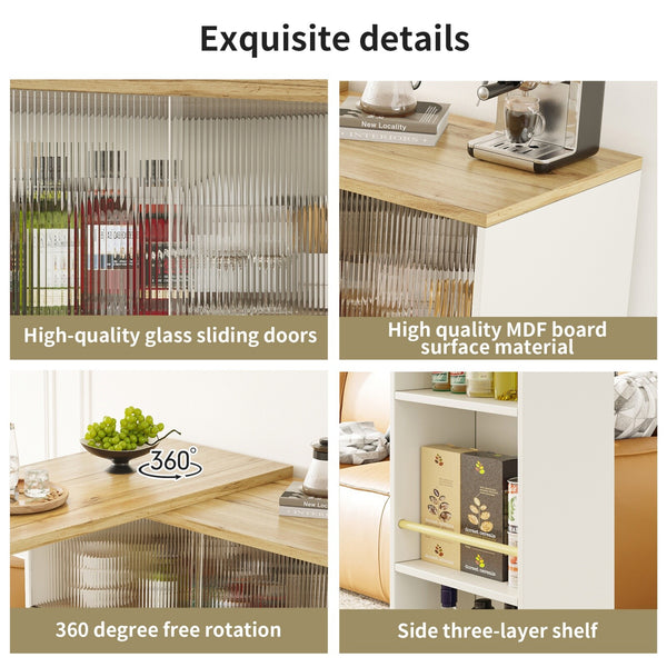 Extendable Kitchen Island Dining Bar Table with Storage Cabinet for Dining Room