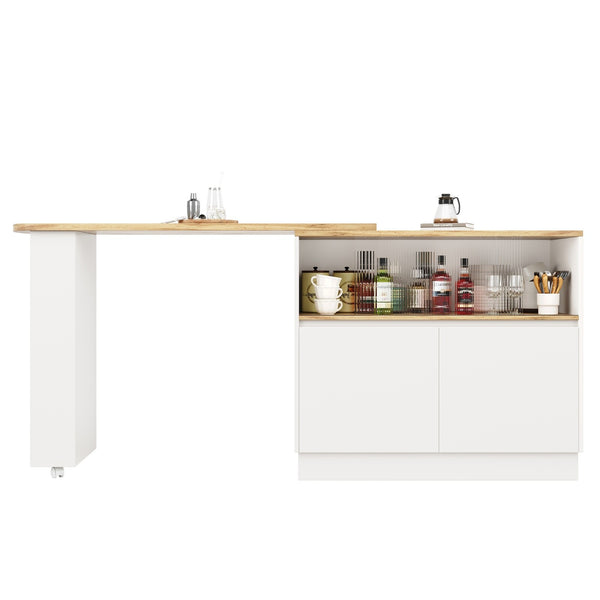 Extendable Kitchen Island Dining Bar Table with Storage Cabinet for Dining Room