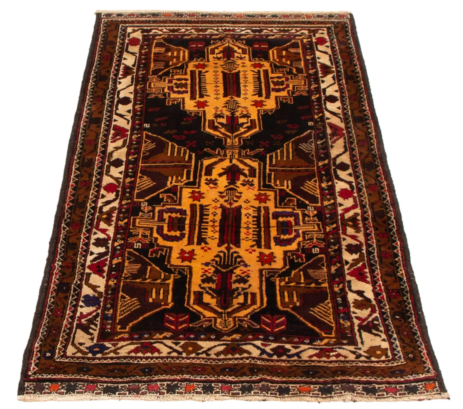 Vintage Geometric Area Rug 3'4" x 6'5" Traditional Hand-Knotted Wool Carpet