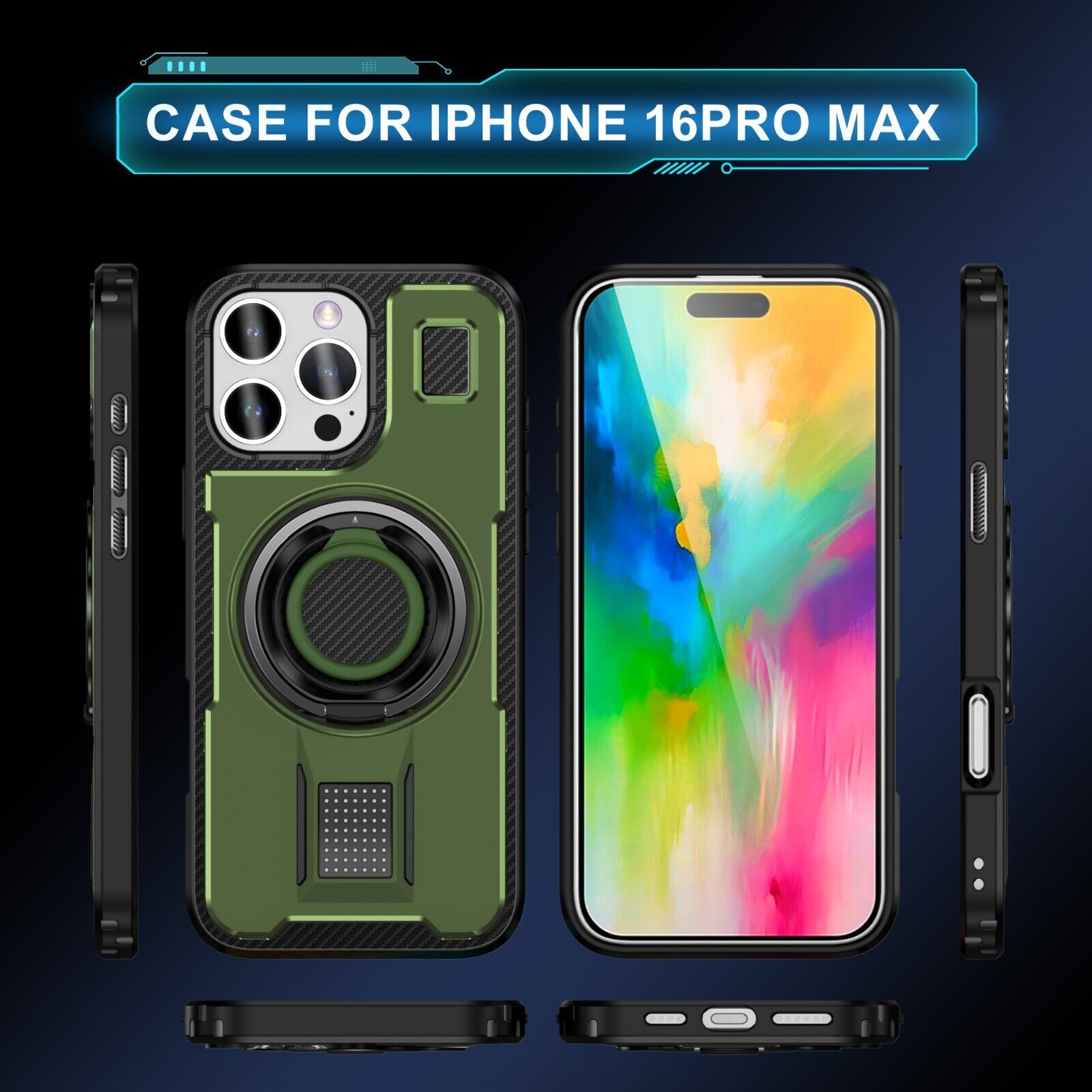 For iPhone 16 15 14 Plus 13 12 11 Pro Max Case Shockproof Ring Stand Phone Cover