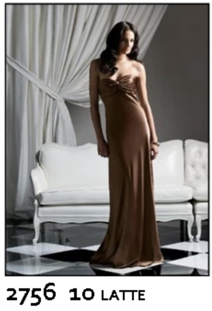 DESSY Collection latte brown strapless silky Dress UK10 RRP£160