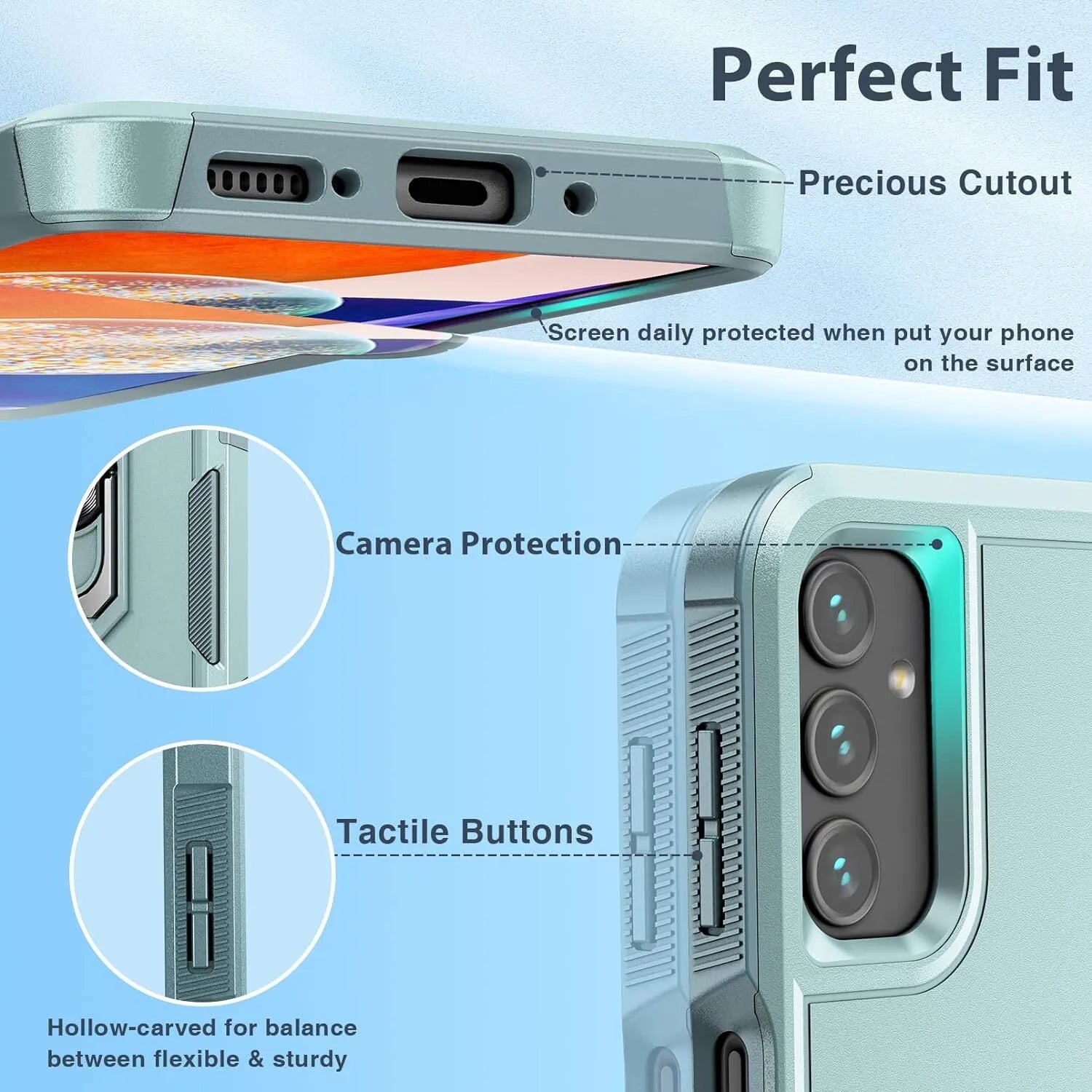 For Samsung Galaxy A15 A14 5G A54 Case Shockproof Phone Cover + Tempered Glass