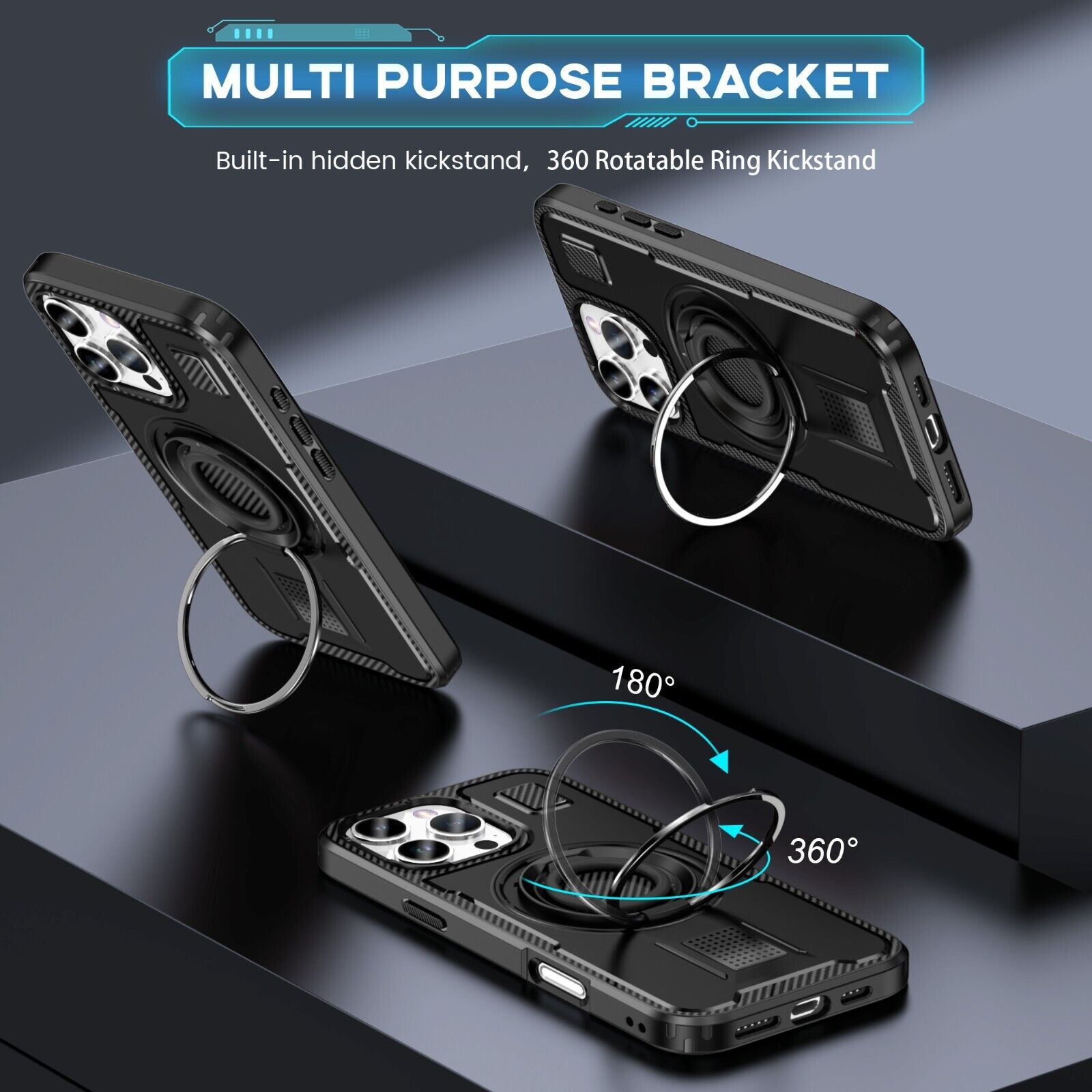 For iPhone 16 15 14 Plus 13 12 11 Pro Max Case Shockproof Ring Stand Phone Cover