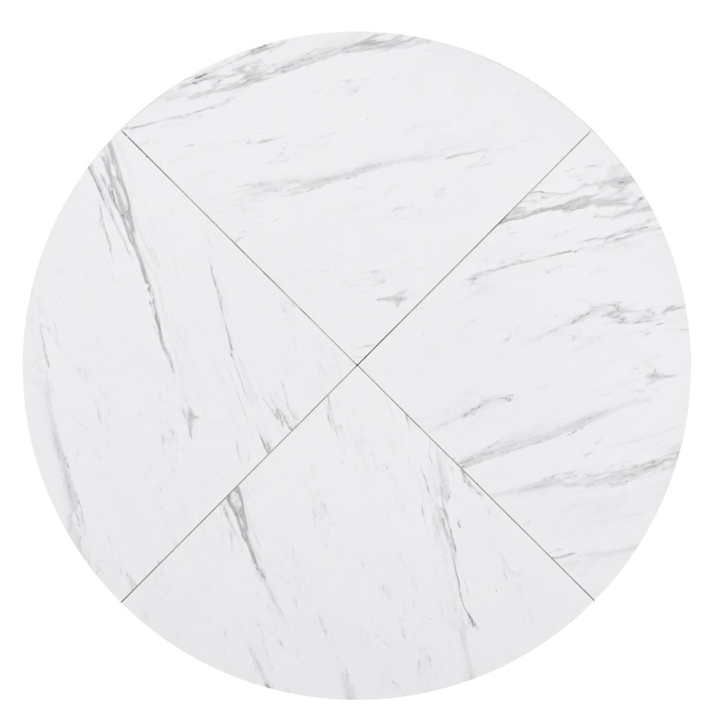 Round Dining Table Marble Effect Top Kitchen Table with X-shaped Legs White