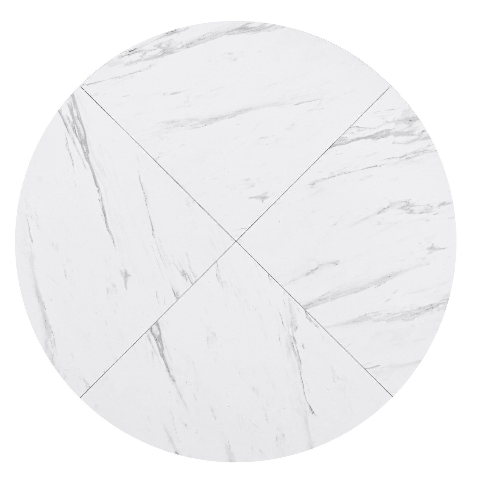 Round Dining Table Marble Effect Top Kitchen Table with X-shaped Legs White