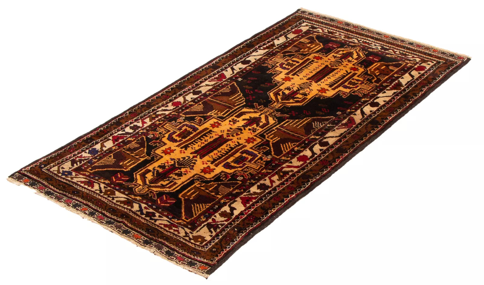 Vintage Geometric Area Rug 3'4" x 6'5" Traditional Hand-Knotted Wool Carpet