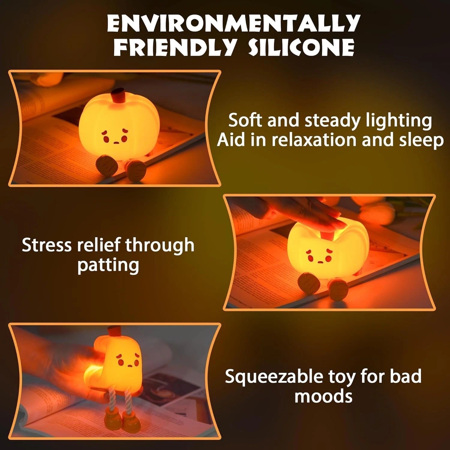 Cute Pumpkin Silicone Night Light | 3-Level Dimmable Touch Lamp UK