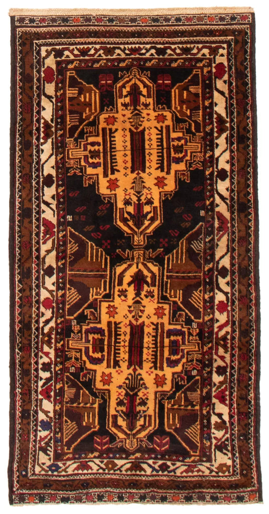 Vintage Geometric Area Rug 3'4" x 6'5" Traditional Hand-Knotted Wool Carpet