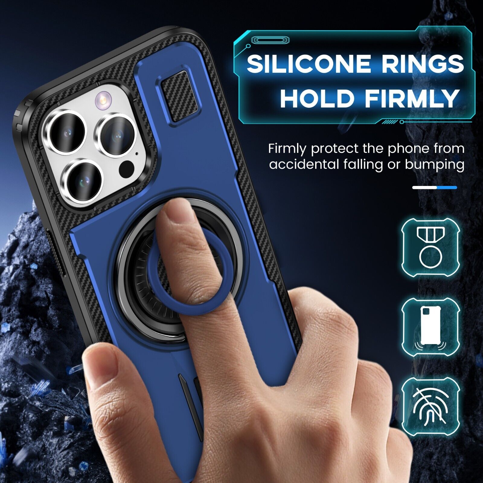 For iPhone 16 15 14 Plus 13 12 11 Pro Max Case Shockproof Ring Stand Phone Cover