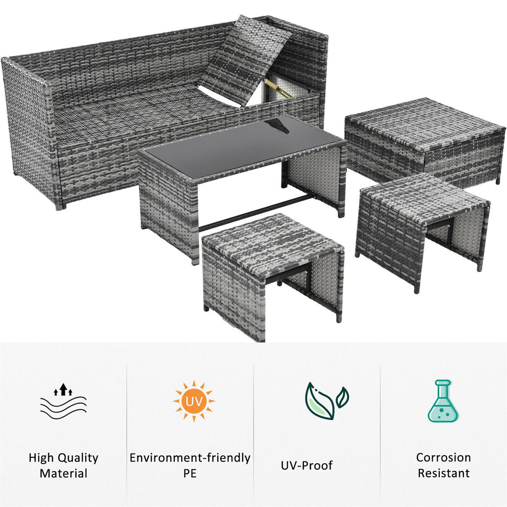 Rattan Garden Furniture Set Sofa Table Recliner Chair Set Patio Outdoor Grey
